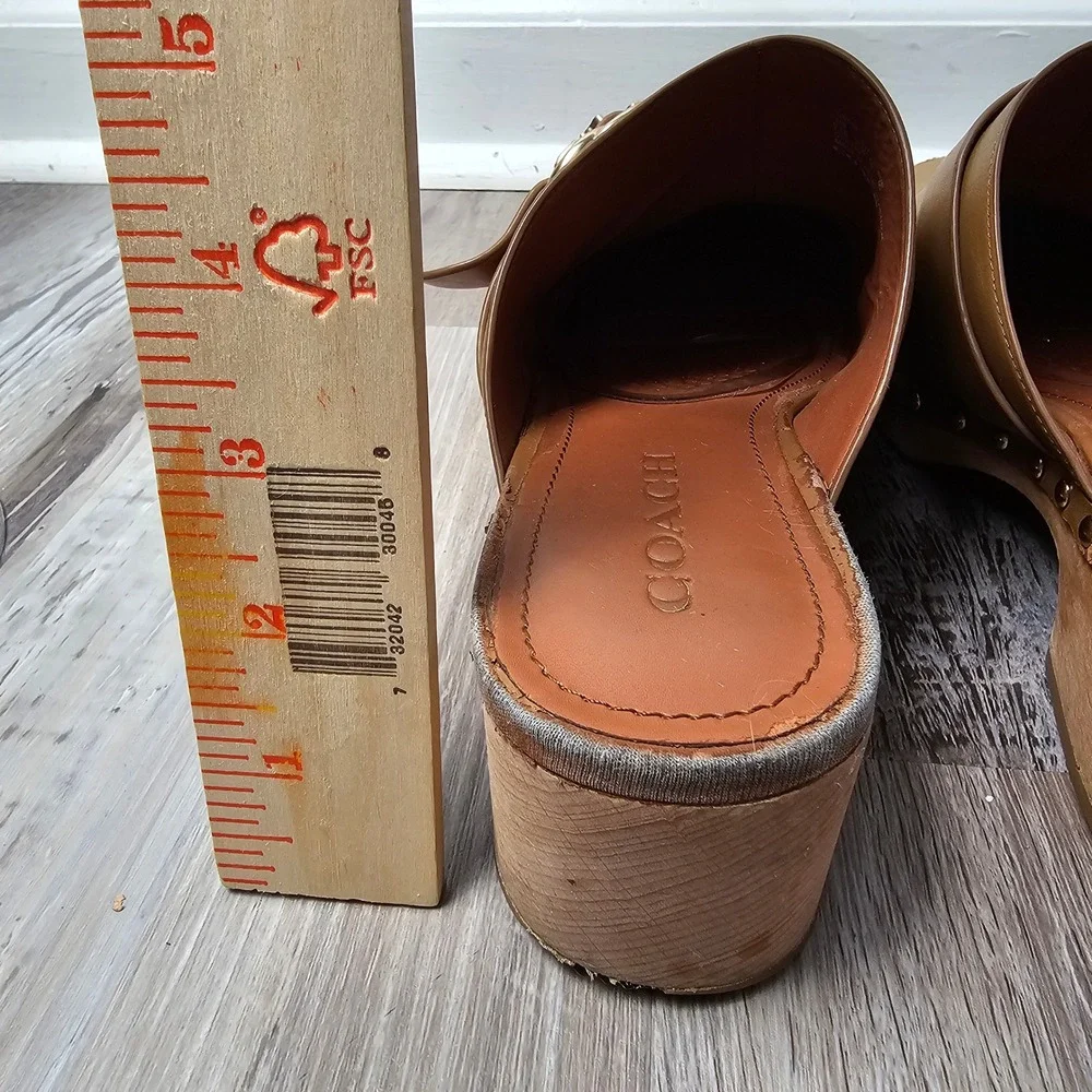 Coach Freya Womens 9.5B Clogs Tan Leather Studded G5158 Boho Retro Mules